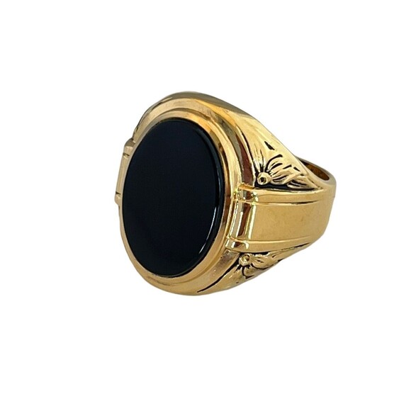 Vintage Clark and Coombs Ring Size 8 Onyx 18K Gold Plate Mid-Century Men's 14B - Picture 5 of 8